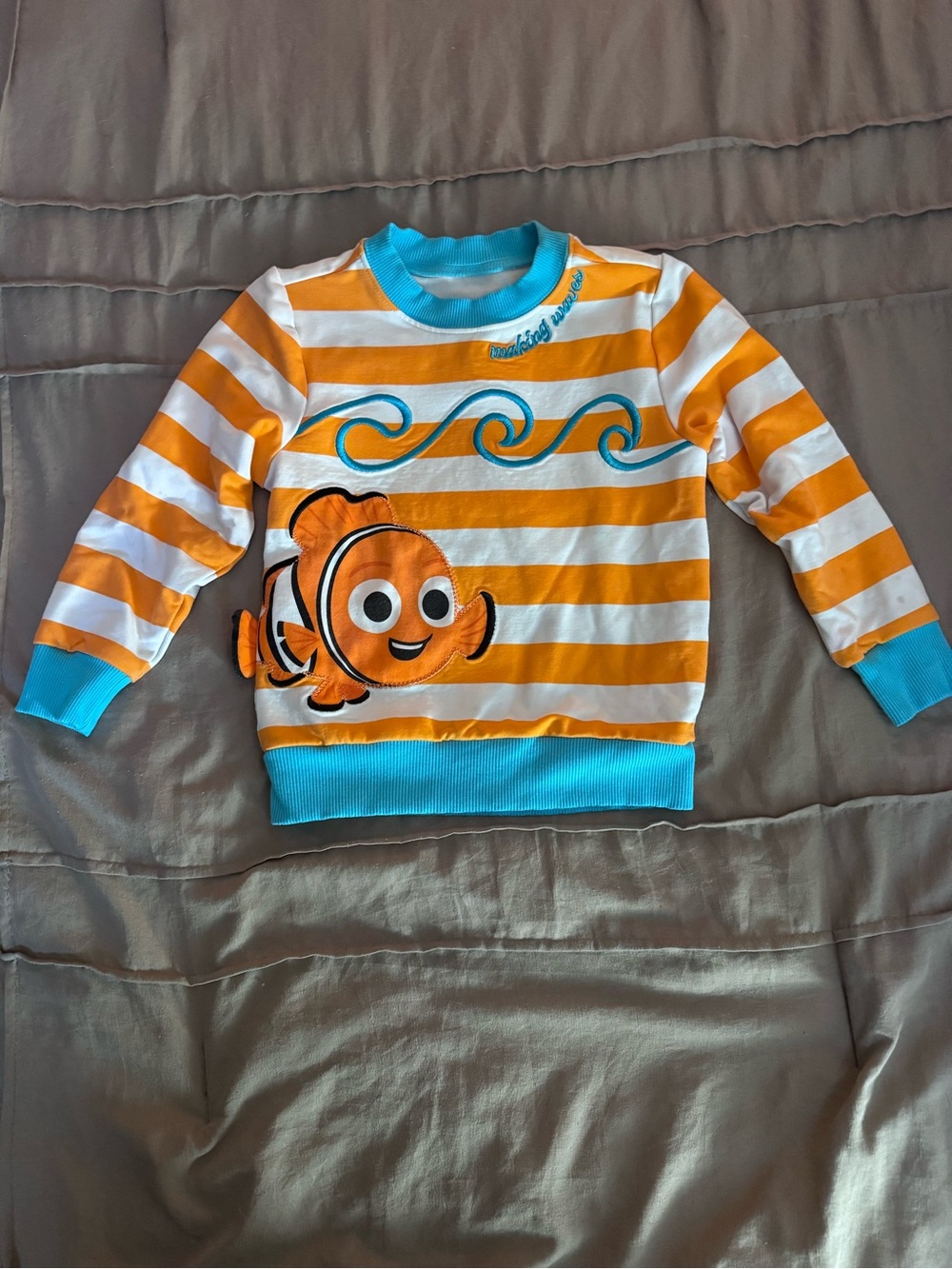 Little Sleepies Orange & White Striped Fish Sweatshirt with Blue Trim